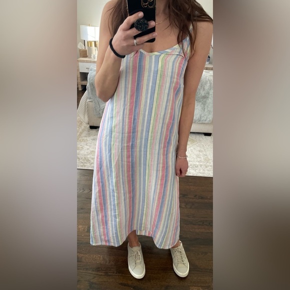 C&C California Maxi Linen Multicolor Stripe Dress - Picture 2 of 10